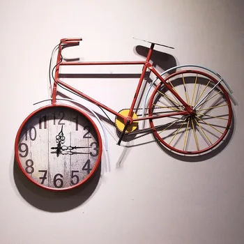 

American style to do old retro silent wall clock creative bicycle clock color ironwork living room wall clock indoor