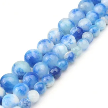 

6 8 10 mm White Deep Blue Persian Jade Natural Stone Beads For Jewelry Making Gift DIY Bracelet Necklace 15 inch Wholesale