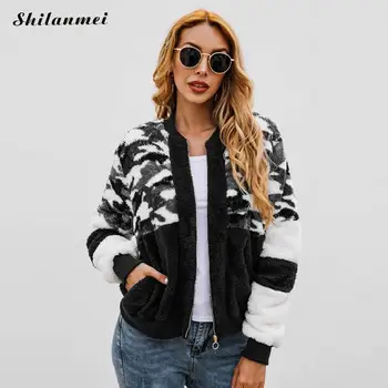 

Women Fleece Jacket Camouflage Casual Basic Jacket Women 2019 Autumn Winter Warm Plush Coat Zipper Streetwear Punk Jacket Coat