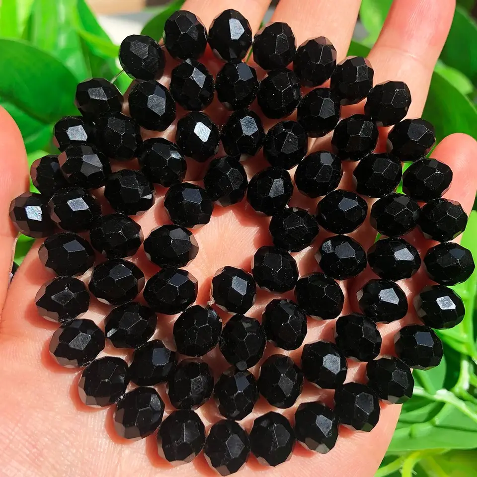 Lot de 200 perles rondes en verre de cristal de 6 mm - Série noire