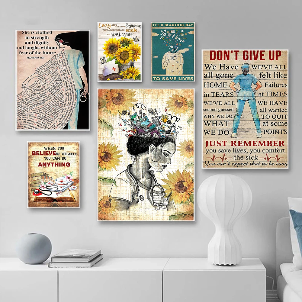 

Don't Give Up Inspire Quote Nurse Poster Wall Art Prints Canvas Painting Nordic Wall Pictures For Clinic Doctor Nurse Decoration