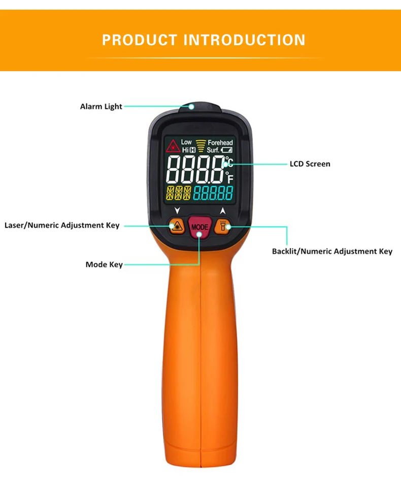 peakmeter lcd laser digital termômetro infravermelho temperatura gun meter com tipo banheira de luz uv ambiente