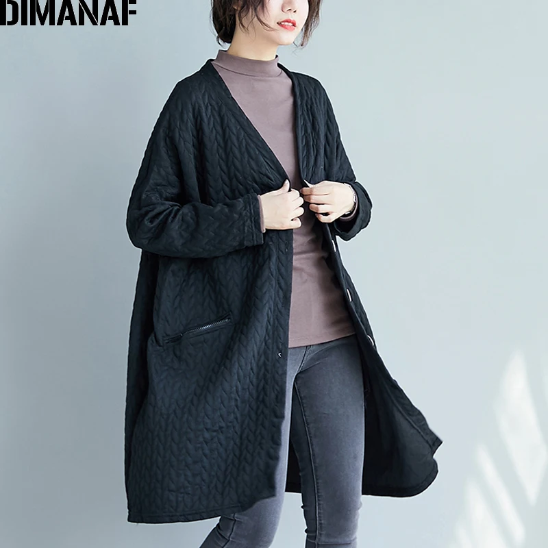 DIMANAF Women Jacket Coat Plus Size Autumn Outerwear Big Size Leisure Female Loose Long Sleeve Coats Cotton Black Pink Clothes