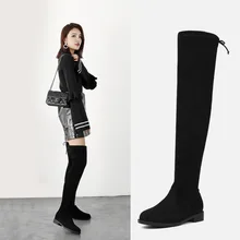 CINESSD, размер 44, Женская высокая теплая обувь черного цвета пикантные женские сапоги из флока, зимние сапоги выше колена женские эластичные сапоги