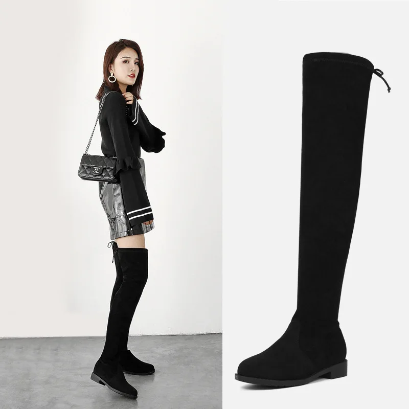 Skup CINESSD rozmiar 44 zakolanówki buty damskie zimowe buty za kolano kobiety czarne szczupłe ciepłe buty kobieta elastyczna Botas altas Mujer