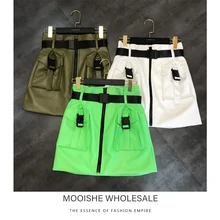 Осенние новые двойные карманы сплошной цвет Повседневная дикая кожаная женская юбка-карандаш