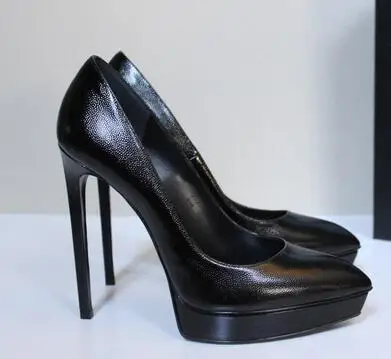 Black 12.5cm Новинка; сезон осень; женские классические туфли-лодочки на очень высоком каблуке 12,5 см; туфли из натуральной кожи на тонком каблуке; офисные женские туфли на шпильке с закрытым носком; сезон весна - Цвет: Black 12.5cm
