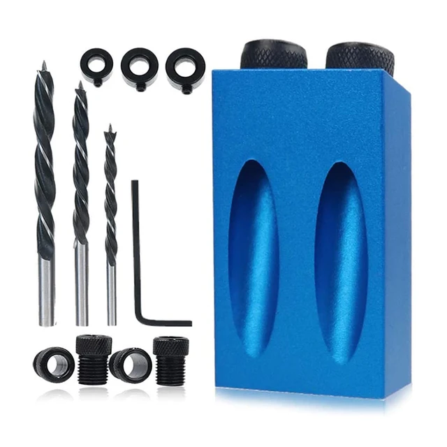 Pocket Hole Jig Kit - 3-Hole Adjustable Woodworking Tool With 15° Guide, Clamp, Bits & Toolbox