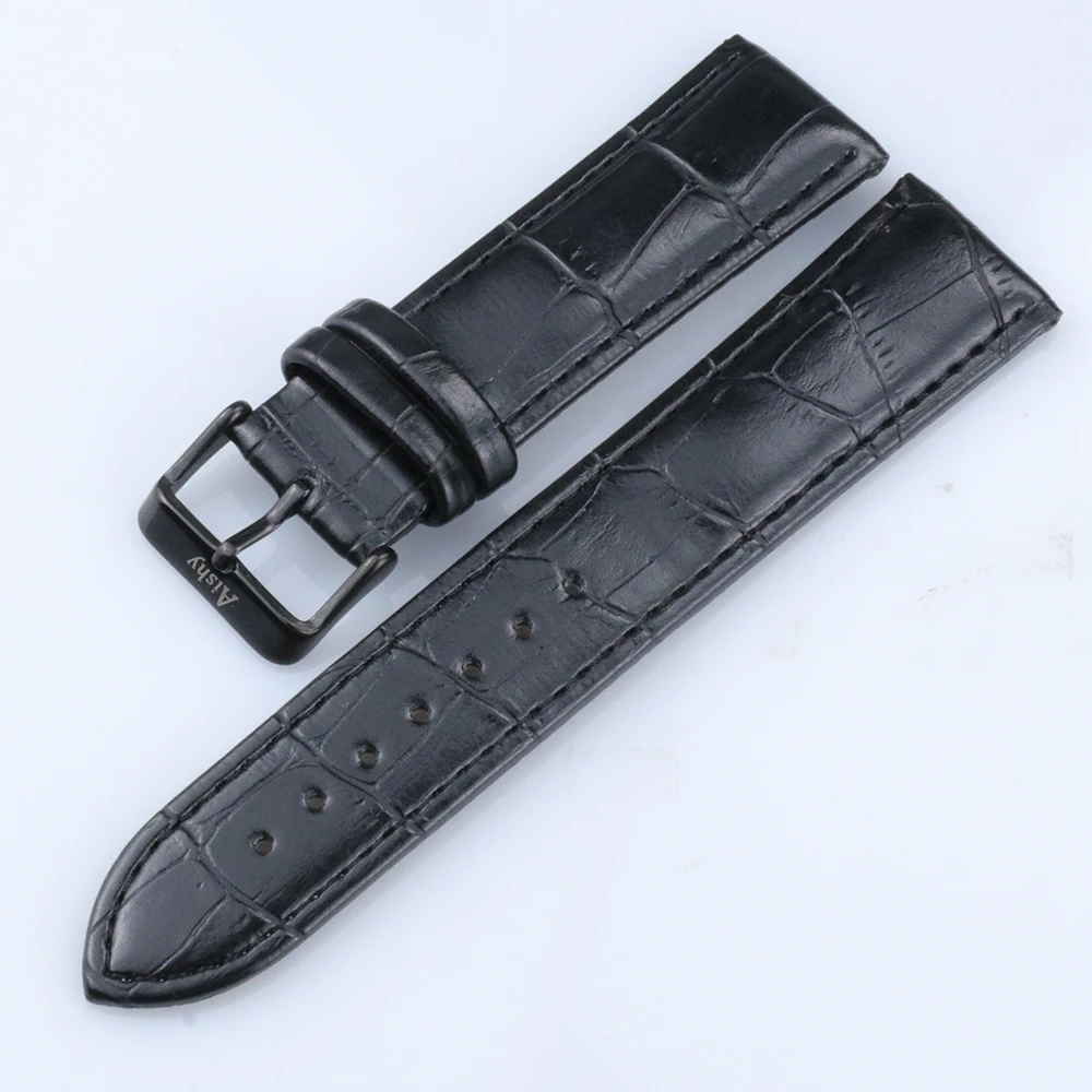 

Genuine Leather Strap 22 mm Black Watch Band for Watchband Stainless Steel Buckle Soft Material Wrist Strap
