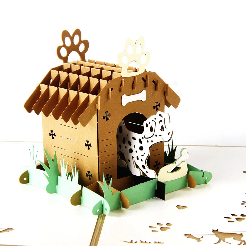  3pcs 3D Pops Up Card Dog House Birthday Card Pet Home Greeting Cards Party Invitation Greeting Card - 4.00029E+12