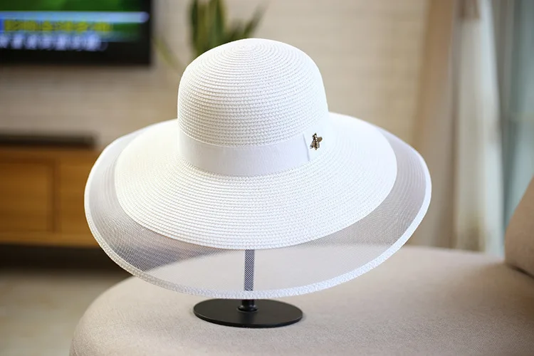 Женская соломенная шляпа элегантная сетчатая Кепка Защита от солнца на пляже большие соломенные шляпы Солнцезащитная женская шляпа