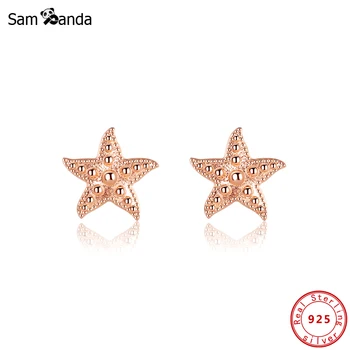 

New Original 100% 925 Sterling Silver Earrings For Women Rose Gold Color Starfish Stud Earring Small Earing Women Fine Jewelry