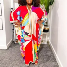 

Loose Ankara Robes For Women Muslim Dresses Dashiki V-neck Bat Sleeve Maxi Dress Boubou Africain Femme 2022 Spring And Autumn