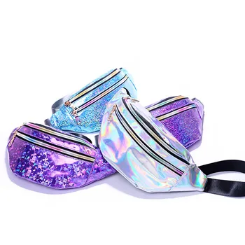

C 2020 Sequined women Lady Waist Pack Pocket Winter Personality Double Zip Super Cool Shoulder Chest Bag For daily