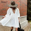 Bclout Casual Mini Fit and Flare Dress Women Puff Sleeve V Neck Black Party Dresses White Buttons Long Sleeve Autumn Vestido ► Photo 3/6