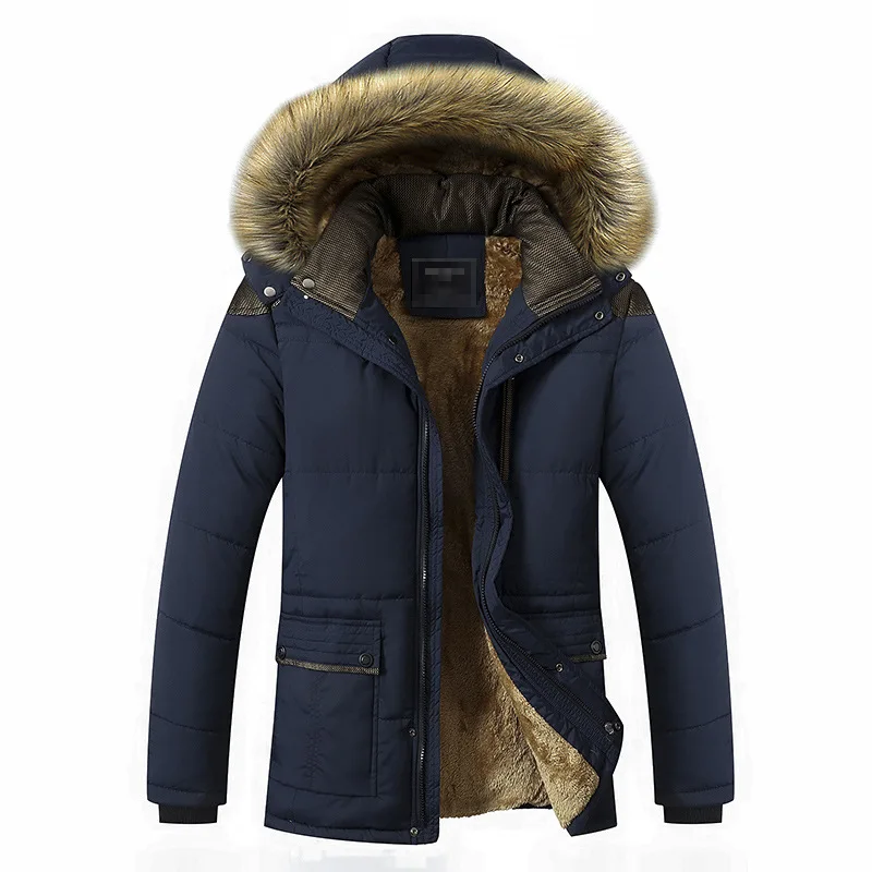 CYSINCOS Мужская модная зимняя куртка, Мужская Толстая Повседневная Верхняя одежда, мужские куртки с капюшоном, ветрозащитные парки размера плюс 5XL, теплое пальто - Цвет: navy