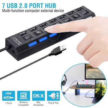 

Willkey USB Hub 2.0 Multi USB Splitter 7 Port Expander Multiple Hab Splitters Use Power Adapter Computer Accessories Hub For PC
