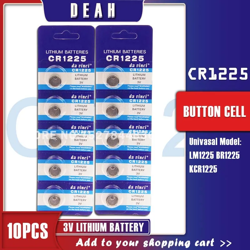 Pilas de litio de 3V CR1225 para relojes, pilas de botón CR 1225 LM1225 BR1225 KCR1225 para juguetes con control remoto, 10 Uds.