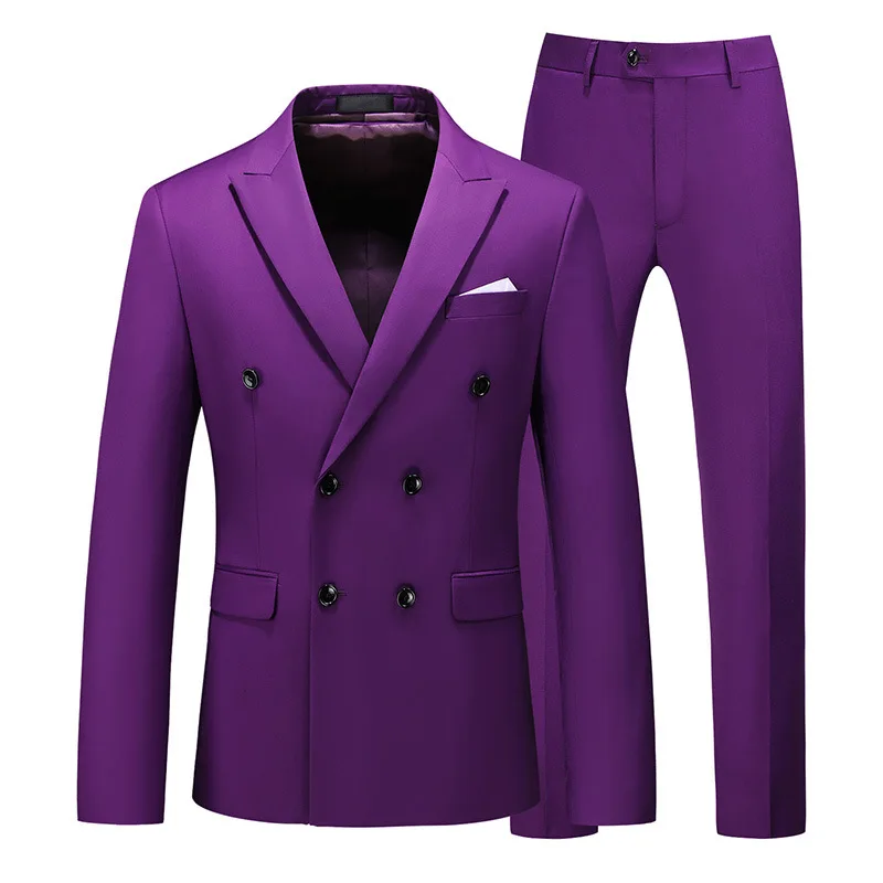 

Suit Men New Men's Large-size Suit Two-piece Suit with Double-breasted 8 Solid Color Slim Business Casual Mens Suits with Pants