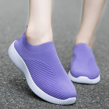 Breathable Mesh Platform Sneakers Women Slip on Soft Ladies Casual Running Shoes Woman Knit Sock Shoes Flats 6