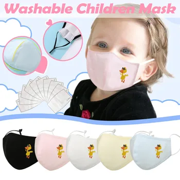 

1Pcs Mask With 2Pcs Filter Kids' Baby Cartoon Printing Face Mask Washable Reusable Outdoor Cover Face Masks mascarillas nino
