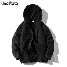  Una Reta Plus Velvet Jacket Coats With Hooded Men New Winter Casual Lambswool Jackets Parka Long Sleeve Streetwear Denim Coat 