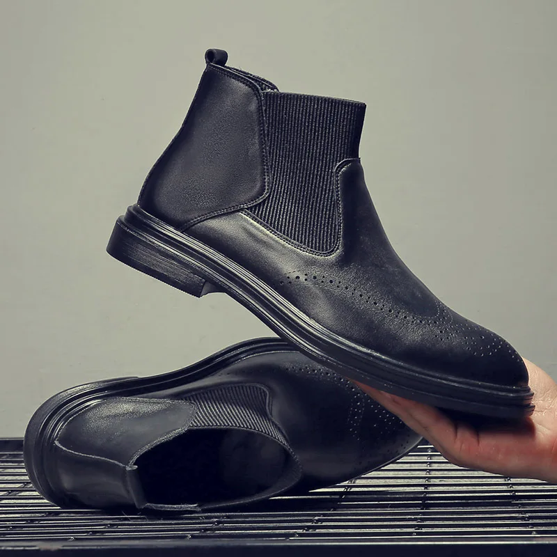 

Large Size 45 MEN'S SHOES Chelsea Leather Boot Men's 46 Pointed-Toe Varved 47 Bullock Leather Shoes Men's Hight-top Martin Boots