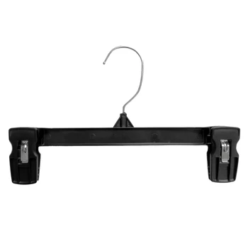 

NEW-25 Pack Recycled Heavy Duty Plastic Bottoms Hangers 12 Inch with Ridged Pinch Clips Pants Hangers, Black
