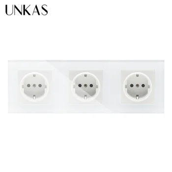 

UNKAS Triple Wall Power Outlet Without Plug EU Standard Power Socket, 3 Gang White Crystal Glass Outlet Panel, Multi-function