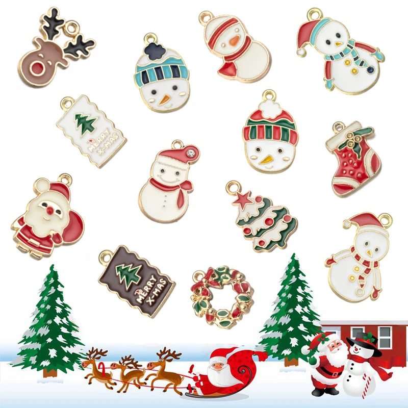 10 piezas Navidad muñeco de nieve esmalte lindo Santa Claus para la fabricación de joyas pendiente colgante collar Charms Drop DIY Accesorios - AliExpress Joyería y accesorios
