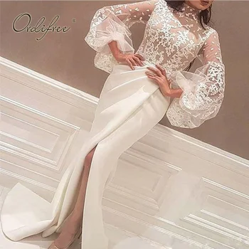 

Ordifree 2019 Summer Women Long Bodycon Party Dress Embroidery Long Sleeve Floor Length Split Sexy Transparent Maxi Dress