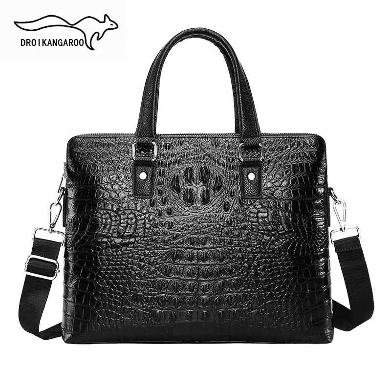 

Men's Bag First Layer Alligator Print Handbag Cross Genuine Leather Large-Volume Cowhide Double-Layer Document Business Shoulder