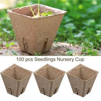 

100pcs Biodegradable Square Holes Plant Starter Peat Paper Pots,Flower Vegetable Seedling Nursery Cup, Planter Pot Garden Supply