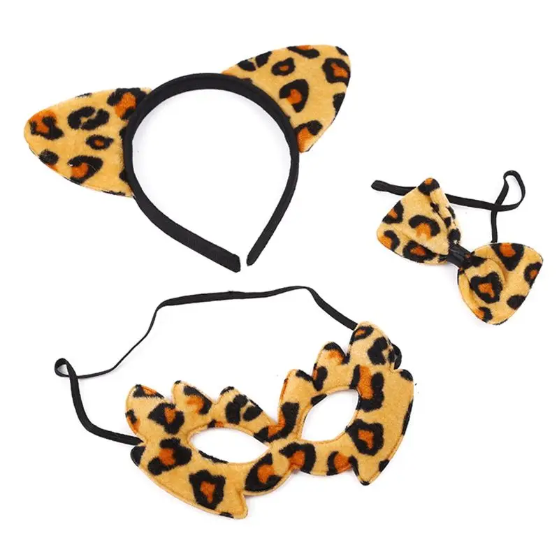 

New Festival Party Headband Eye Mask Bow-knot Set Animal Style Tiger Leopard Pattern Easter Performance Children Cosplay Props