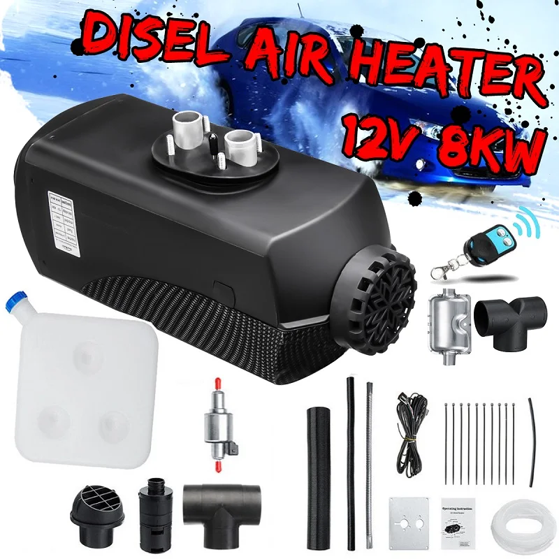 

12V 8KW Car Heater Air Diesels Heater Black Gray Parking Heater With Remote Control LCD Monitor for RV Motorhome Trailer car