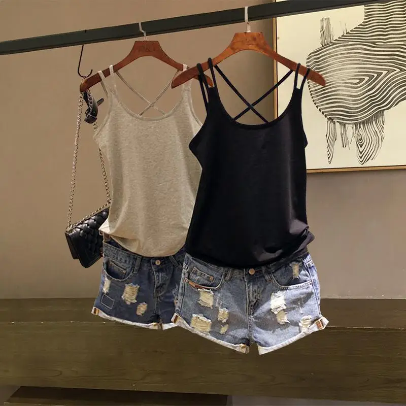 

WOMEN'S Dress Camisole Vest T-shirt Women's Summer Base Sleeveless Backless Underwear Outer Wear Black Top Women's INS Fashion