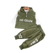 Vêtements de printemps en coton pour bébés garçons, ensemble de 3 pièces, t shirt et pantalon, à capuche, tenue de sport pour bébés, nouvelle collection