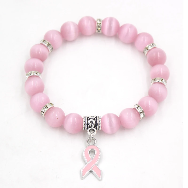 New Arrival Breast Cancer Awareness Jewelry White Pink Opal Beaded