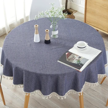 

Plain Round Table Decor Dinning Tablecloth Party Tassel Simple Home Decoration