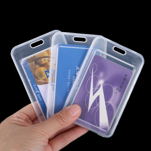 Étui en plastique transparent pour carte d'identité, porte-badge double  face, couverture rigide verticale, étui pour carte de crédit, 5 pièces -  AliExpress