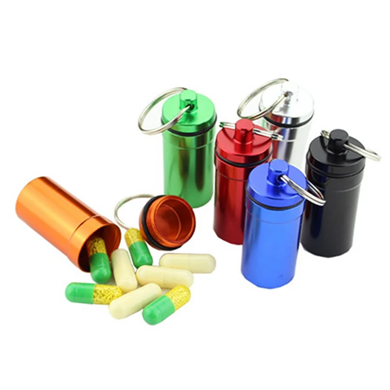 

Aluminum Alloy Pill Box Key Rings Keychain Storage Sealed Medicine Waterproof Bottle Key Chain Outdoor Travel Portable Bottles