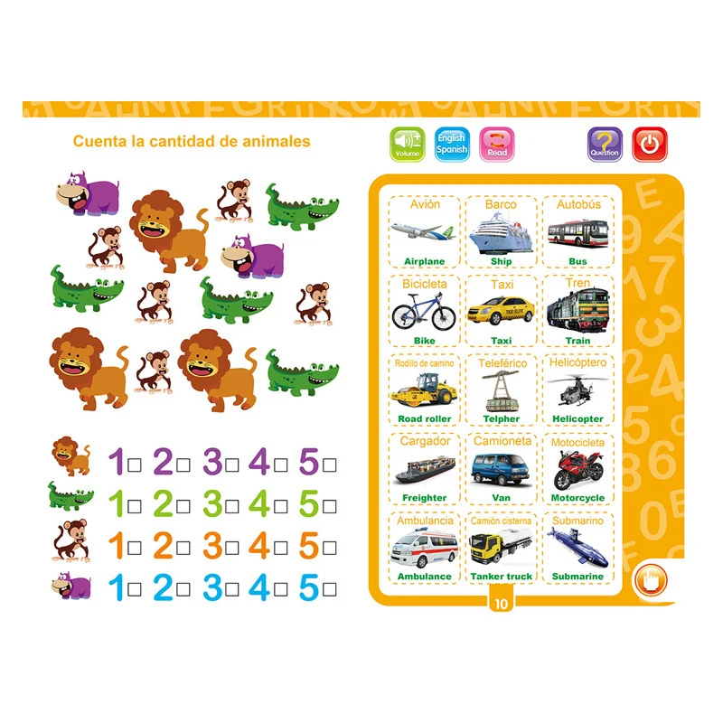 ABC Sound Book for Children English Spanish Letters & Words learning toys for 3 year old Girls Boys Fun Educational Toys