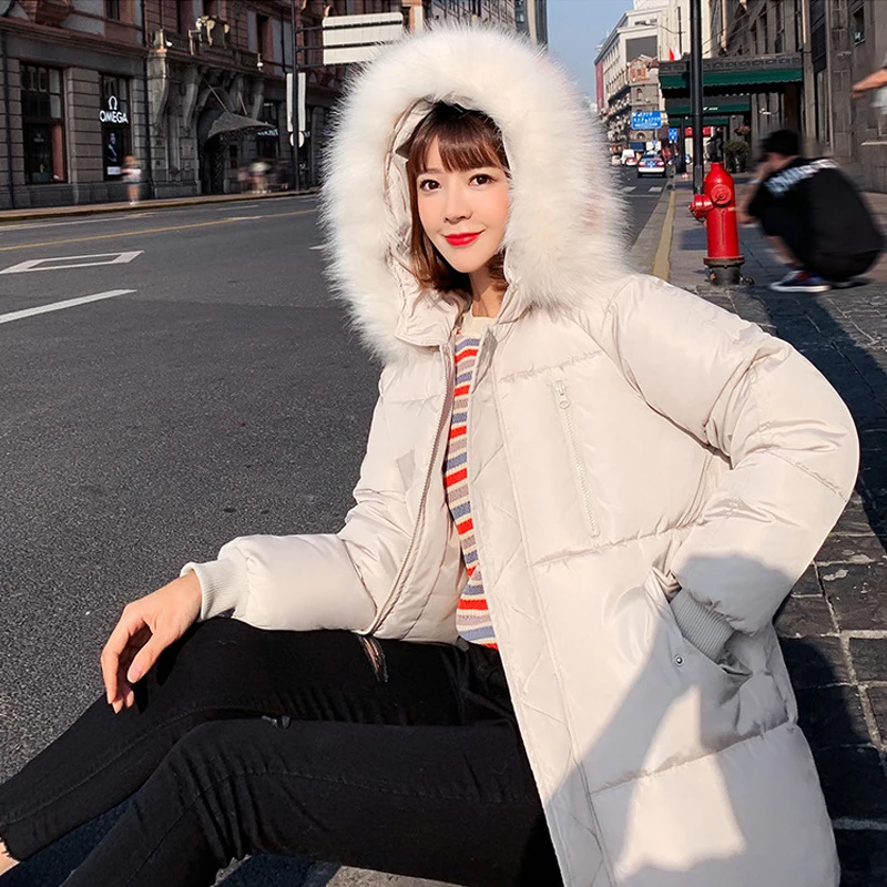 #*Cheap Chrleisure Winter Hooded Thicken Pocket Cotton Coat For Woman Fur Collar Solid Color Female Jacket Warm woman #039;s Clothes