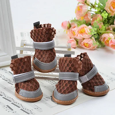 Dog Boots Small Dog Shoes Mesh Summer Booties For Dogs Anti Slip Pet Breathable Shoes Puppy Sneakers - Цвет: Бургундия