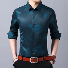 Мужская рубашка с длинным рукавом, мужская модная рубашка с принтом, качественная ткань, мужская деловая повседневная рубашка с длинным рукавом