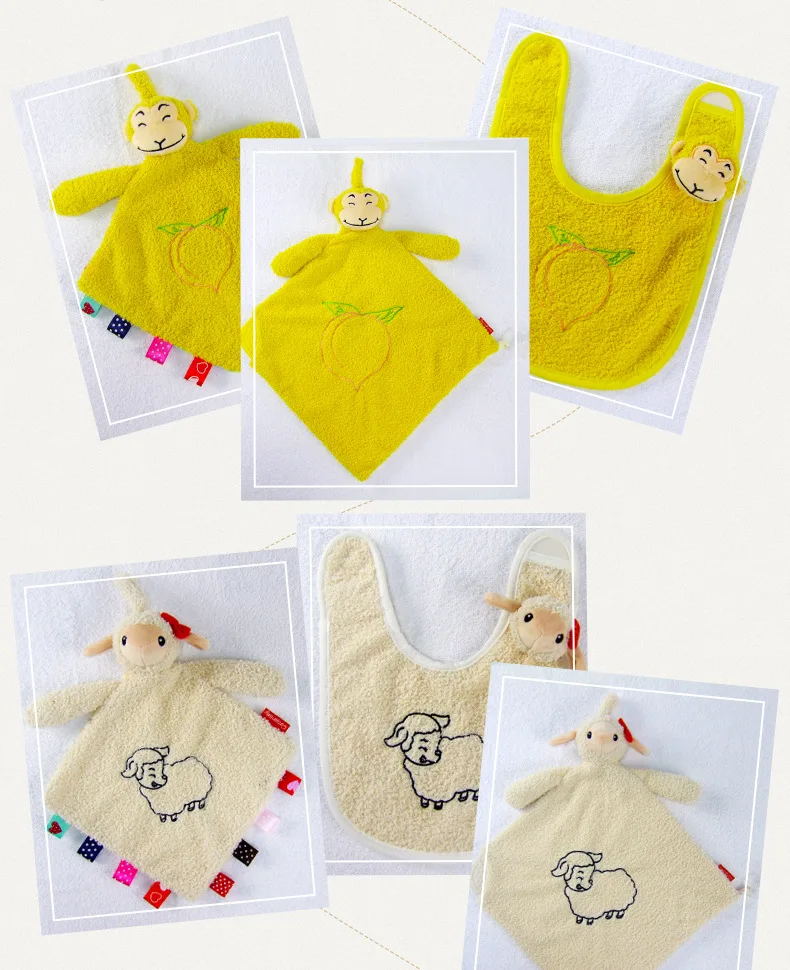 Детское полотенце, слюнявчик, мягкая кукла, комплект из 3 предметов, не осыпается, товары для матери и ребенка