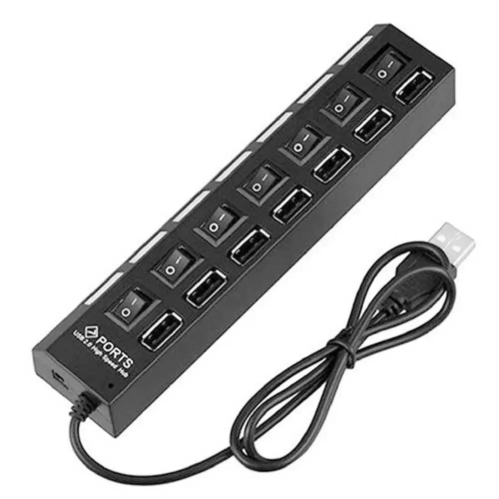 

Multi USB Hub 2.0 Mini Hub USB Splitter 7 USB Ports With ON/OFF Switch Hab Support Power High Speed PC Computer Accessories