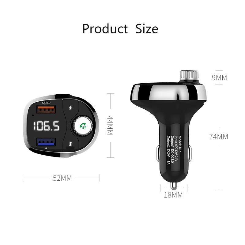 FM модулятор KORSEED автомобильный беспроводной с поддержкой Bluetooth и 2 USB