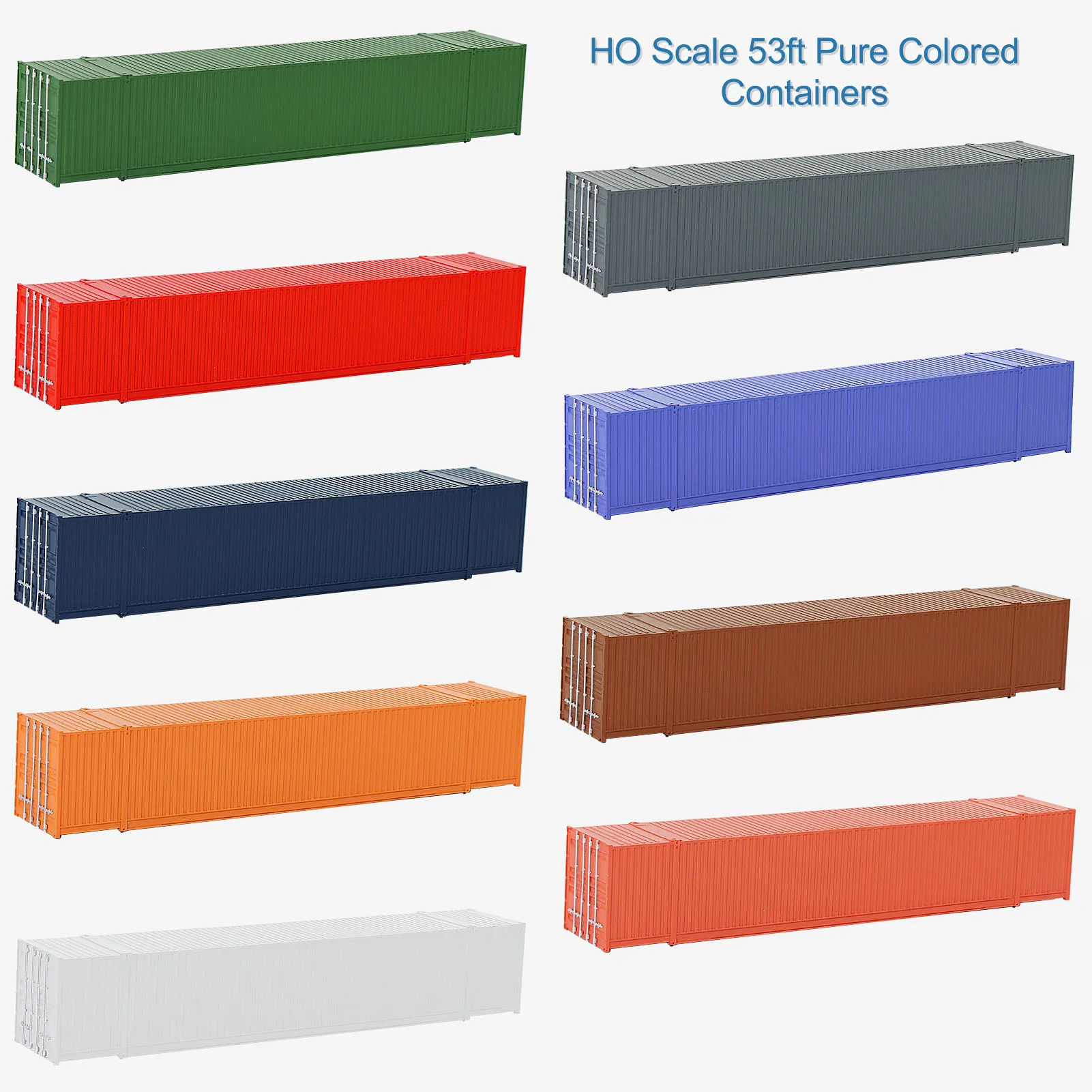 

9pcs HO Scale Blank 53' Shipping Containers 53ft Pure Color Ribbed Side Container Cargo Box C8753