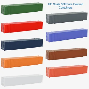 9pcs HO Scale Blank 53' Shipping Containers 53ft Pure Color Ribbed Side Container Cargo Box C8753